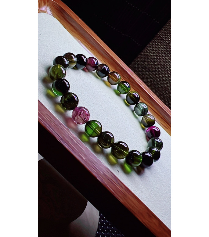 310F10 exquisite black sugar tourmaline bracelet, size about 9mm, weight 26.9g, crystal