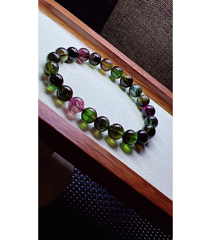 310F10 exquisite black sugar tourmaline bracelet, size about 9mm, weight 26.9g, crystal