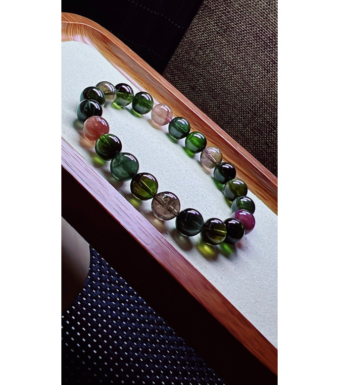 310F9 exquisite black sugar tourmaline bracelet, size about 9.5mm, weight 30.4 grams