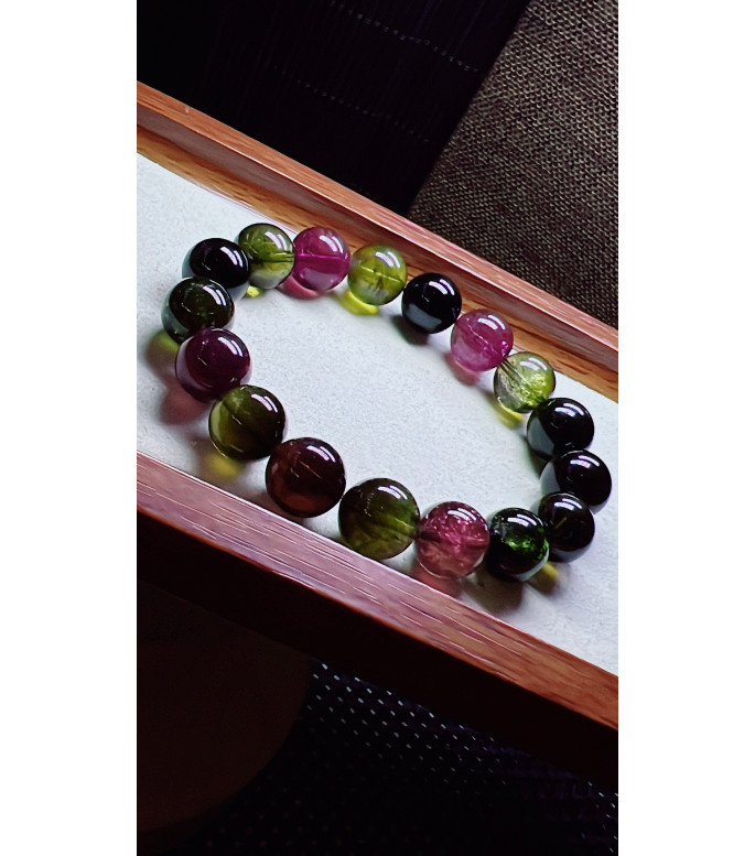 310F8 exquisite black sugar tourmaline bracelet, size about 12mm, weight 49.2g, crystal