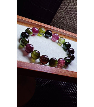 310F8 exquisite black sugar tourmaline bracelet, size about 12mm, weight 49.2g, crystal