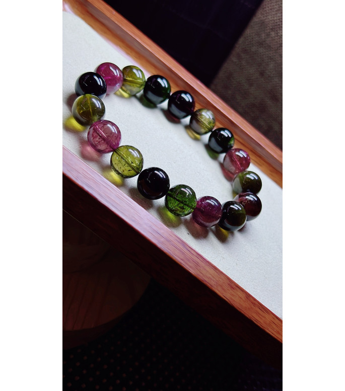 310F8 exquisite black sugar tourmaline bracelet, size about 12mm, weight 49.2g, crystal