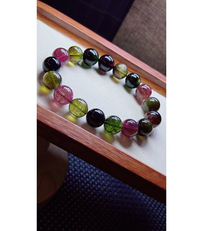 310F8 exquisite black sugar tourmaline bracelet, size about 12mm, weight 49.2g, crystal