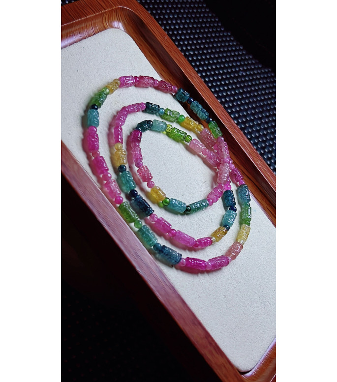 310F7 exquisite patterned bead tourmaline three circle bracelet, size approximately 4.5