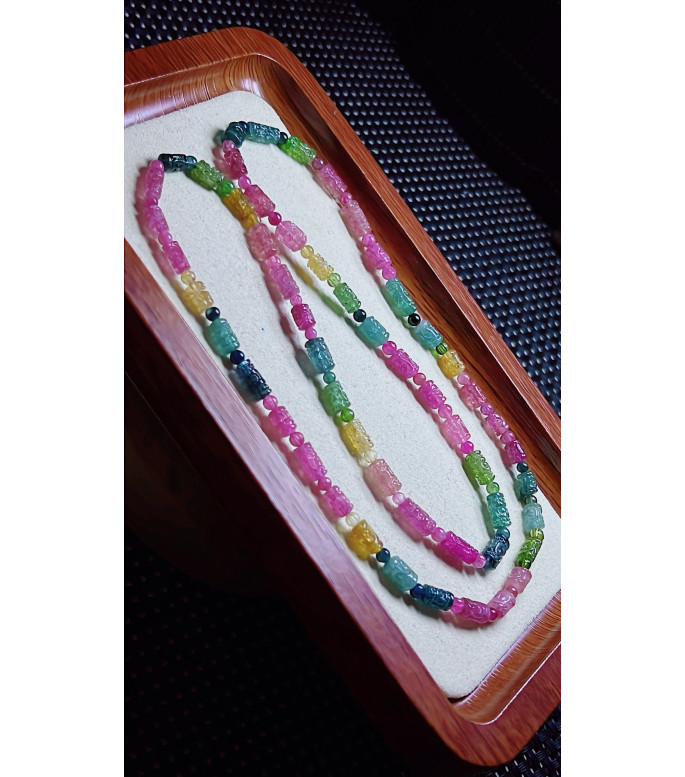 310F7 exquisite patterned bead tourmaline three circle bracelet, size approximately 4.5