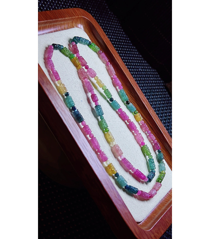 310F7 exquisite patterned bead tourmaline three circle bracelet, size approximately 4.5