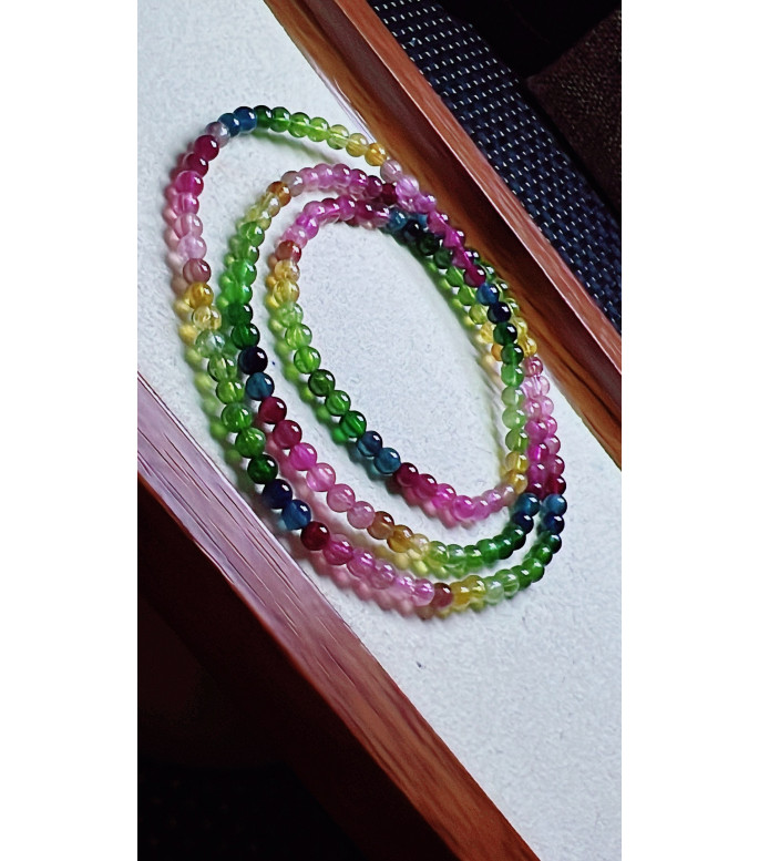 310F4 exquisite rainbow tourmaline three circle bracelet, size about 3.8mm, weight 12.8g