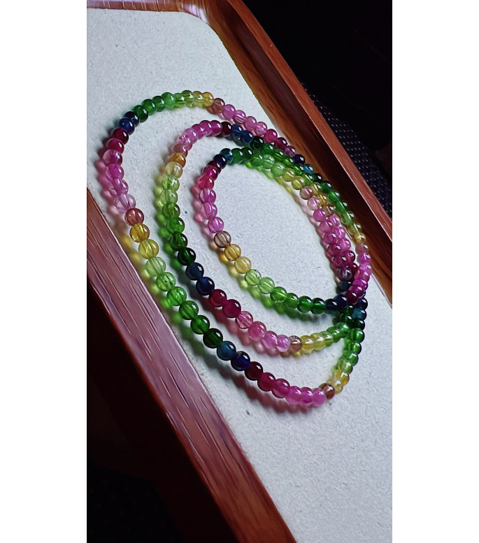 310F3 exquisite rainbow tourmaline three circle bracelet, size about 3.8mm, weight 12.6g