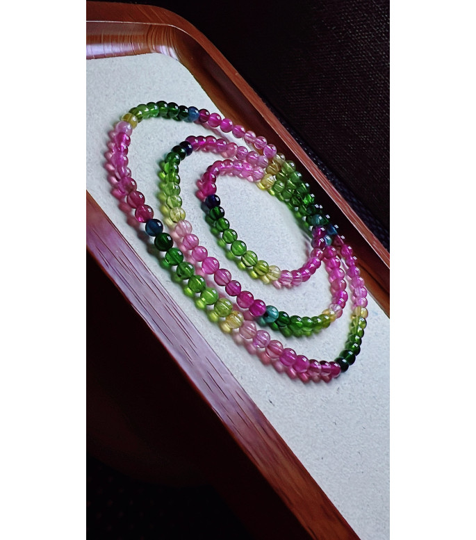 Exquisite rainbow tourmaline three circle bracelet, size about 4mm, weight 15.3g, crystal Exquisite rainbow tourmaline three circle bracelet, size about 4mm, weight 15.3g, crystal