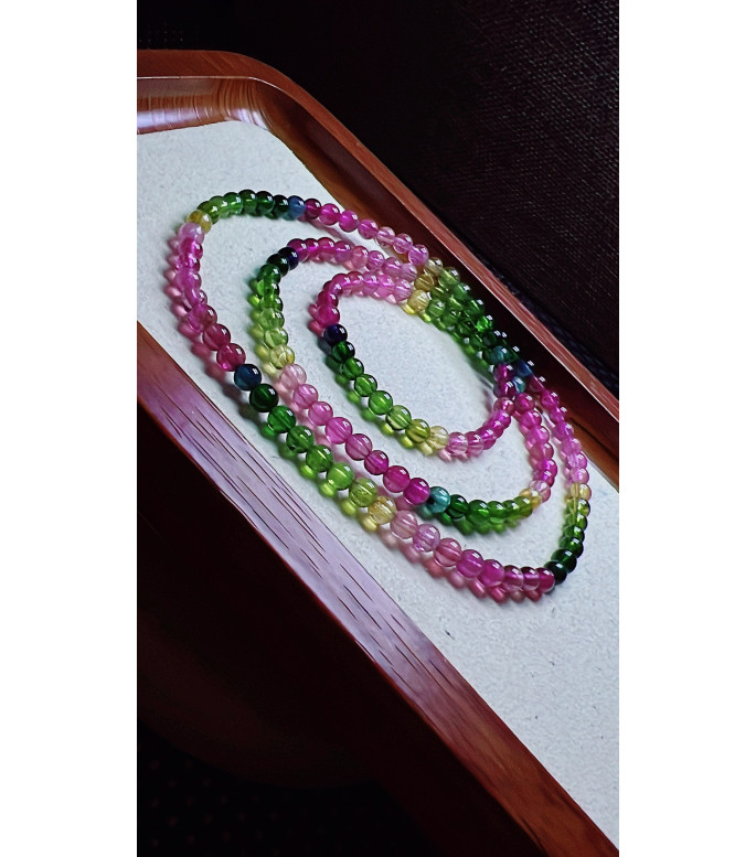 Exquisite rainbow tourmaline three circle bracelet, size about 4mm, weight 15.3g, crystal Exquisite rainbow tourmaline three circle bracelet, size about 4mm, weight 15.3g, crystal