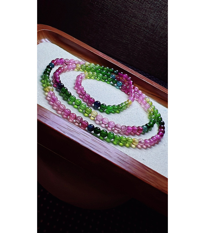 Exquisite rainbow tourmaline three circle bracelet, size about 4mm, weight 15.6g, crystal