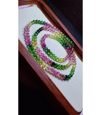 Exquisite rainbow tourmaline three circle bracelet, size about 4.5mm, weight 19.2 grams