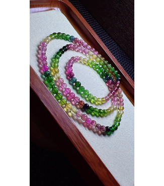 Exquisite rainbow tourmaline three circle bracelet, size about 4.5mm, weight 19.2 grams