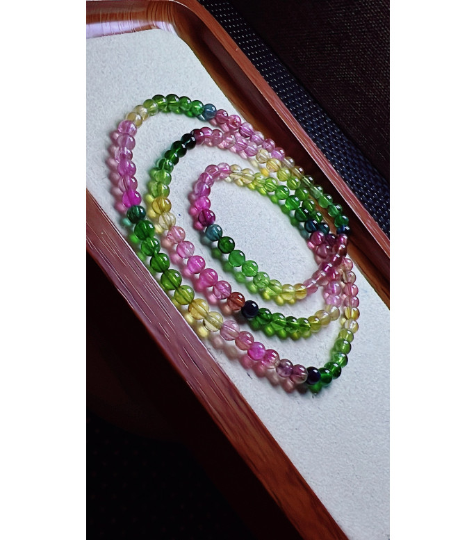 Exquisite rainbow tourmaline three circle bracelet, size about 4.5mm, weight 19.2 grams
