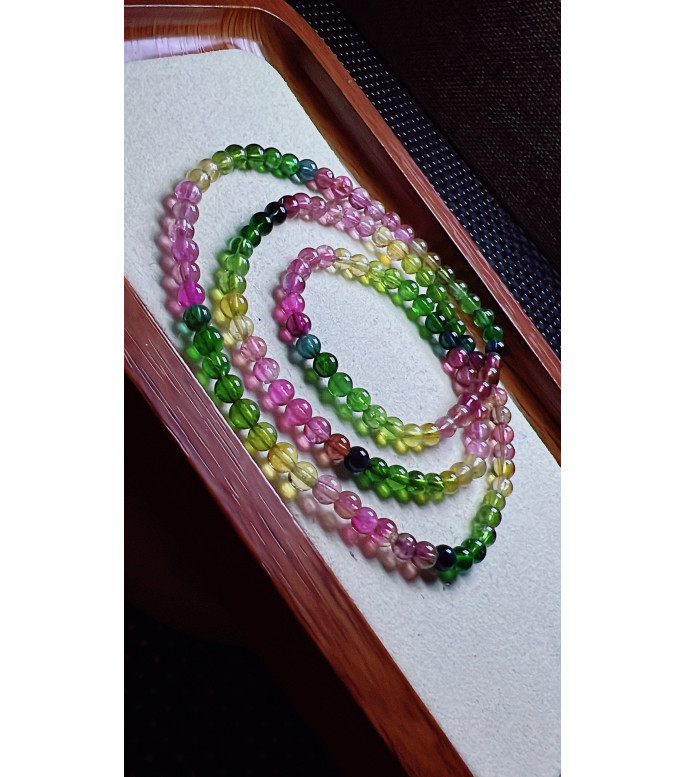 Exquisite rainbow tourmaline three circle bracelet, size about 4.5mm, weight 19.2 grams