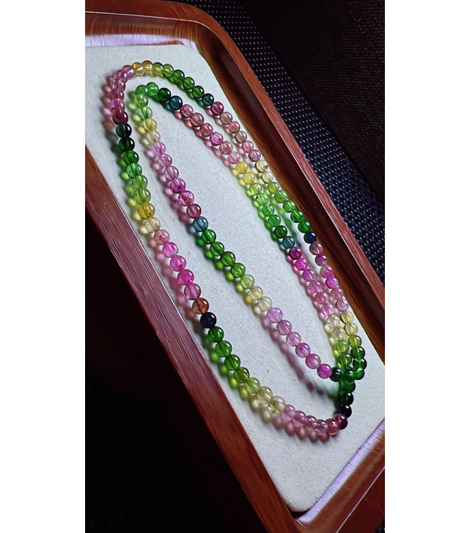 Exquisite rainbow tourmaline three circle bracelet, size about 4.5mm, weight 19.2 grams