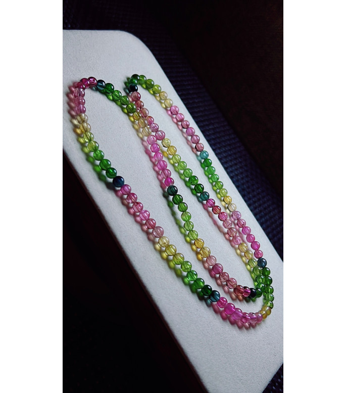 Exquisite rainbow tourmaline three circle bracelet, size about 4.5mm, weight 19.4g