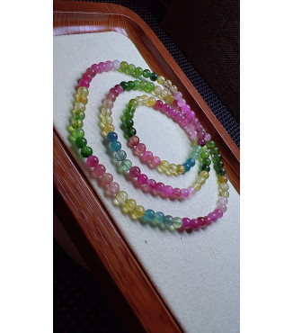 Exquisite rainbow tourmaline three circle bracelet, with a size of about 4.5mm, weight of