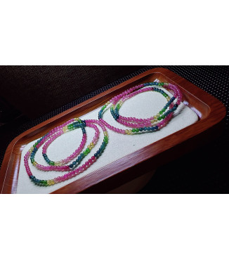 Exquisite color code tourmaline small three circle bracelet, size about 3mm, weight 7.8