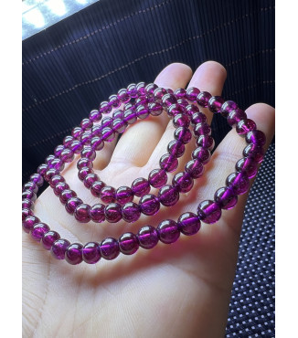 Exquisite Purple Toothed Black Garnet Three Loop Bracelet, approximately 6mm in size