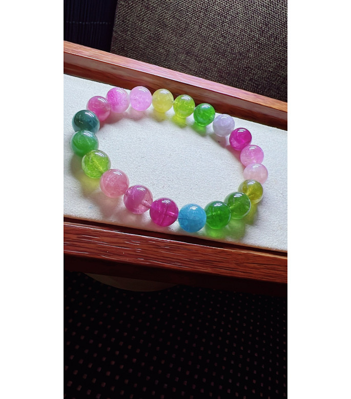 308F9 exquisite multi-color rainbow tourmaline bracelet, size about 10mm, weight 32.9g