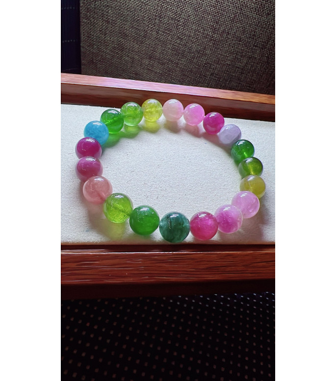 308F9 exquisite multi-color rainbow tourmaline bracelet, size about 10mm, weight 32.9g