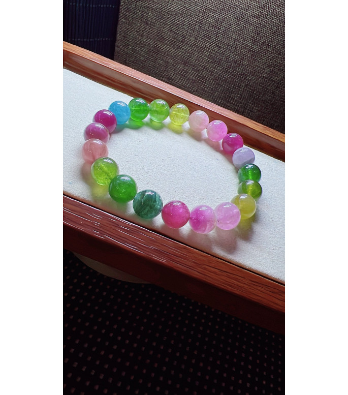 308F9 exquisite multi-color rainbow tourmaline bracelet, size about 10mm, weight 32.9g
