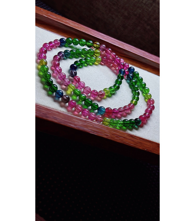 306F10 exquisite and beautiful colored tourmaline three circle bracelet, with a