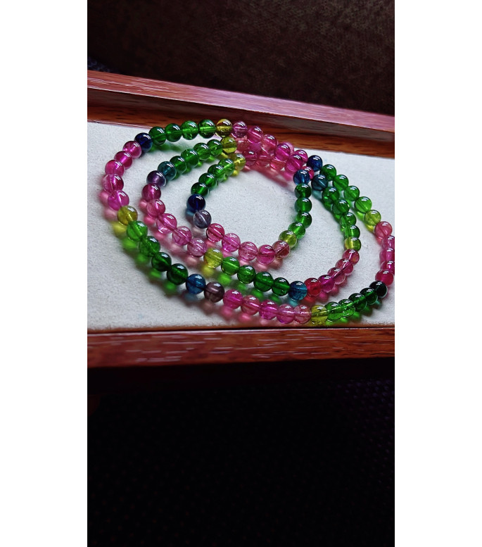 306F10 exquisite and beautiful colored tourmaline three circle bracelet, with a
