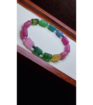 306F7 exquisite patterned bead rainbow tourmaline bracelet, specification about 7.8