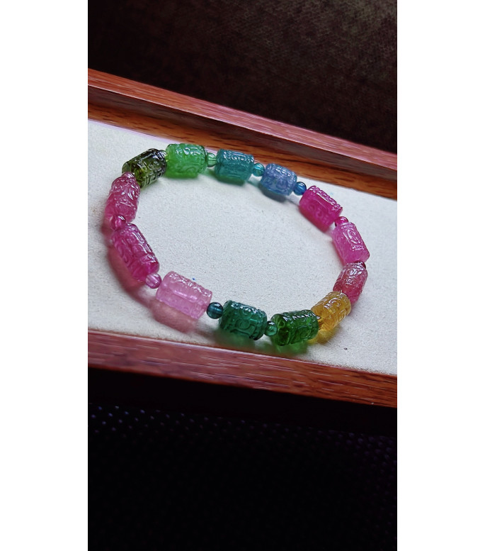 306F7 exquisite patterned bead rainbow tourmaline bracelet, specification about 7.8