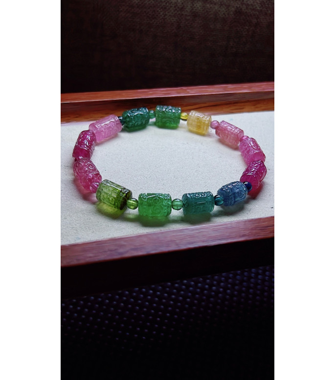 306F7 exquisite patterned bead rainbow tourmaline bracelet, specification about 7.8