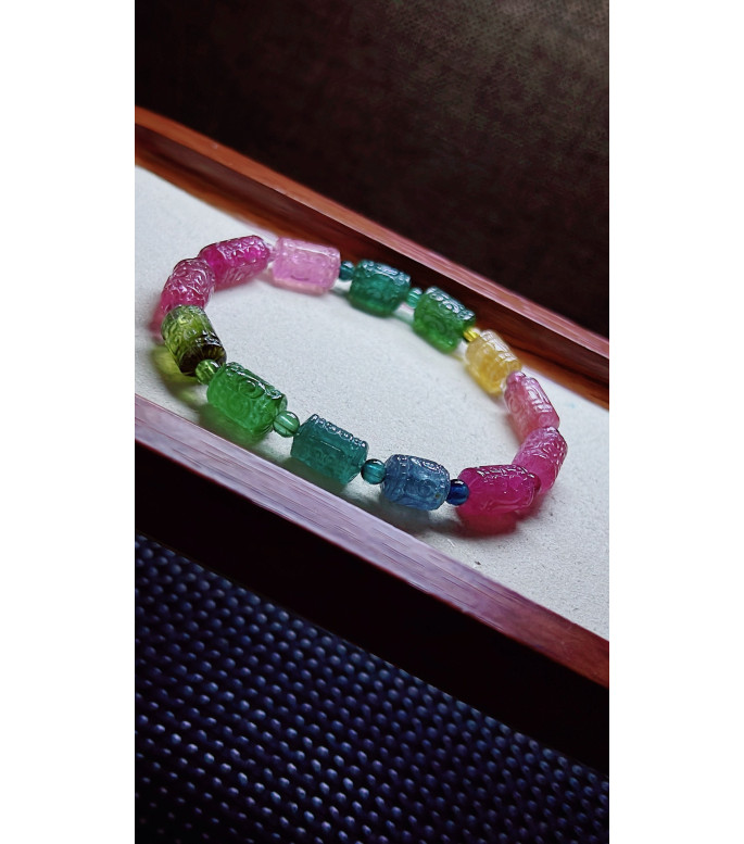 306F7 exquisite patterned bead rainbow tourmaline bracelet, specification about 7.8