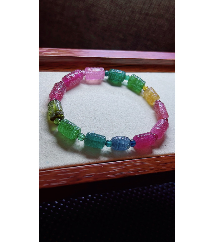 306F7 exquisite patterned bead rainbow tourmaline bracelet, specification about 7.8