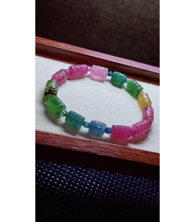 306F7 exquisite patterned bead rainbow tourmaline bracelet, specification about 7.8