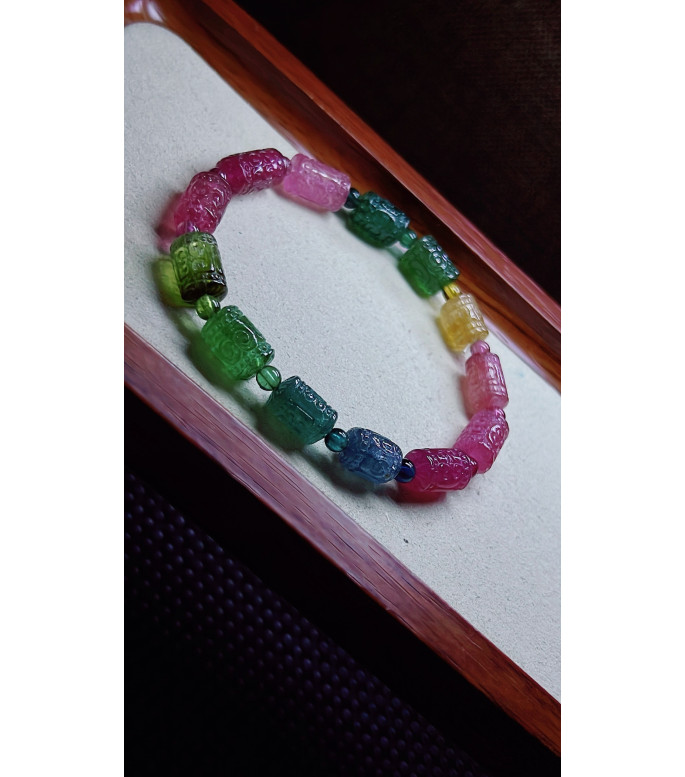 306F7 exquisite patterned bead rainbow tourmaline bracelet, specification about 7.8