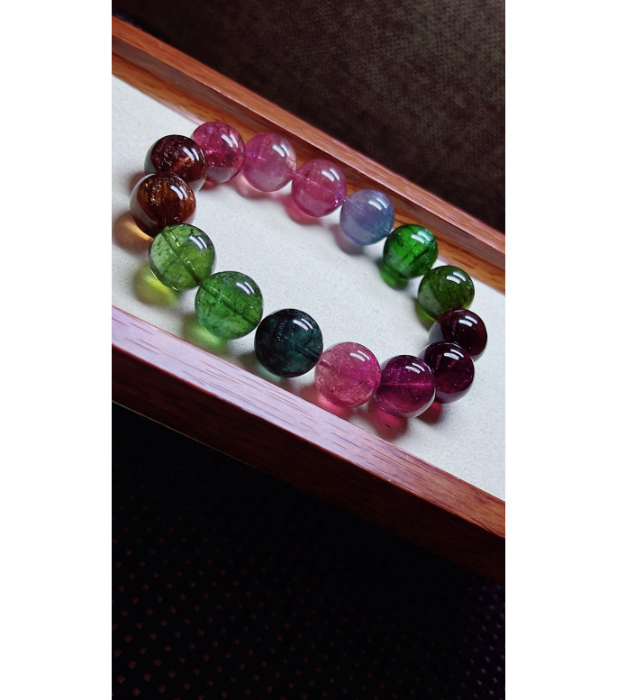 306F5 exquisite thick colored rainbow tourmaline bracelet, specification about 14mm 306F5 exquisite thick colored rainbow tourmaline bracelet, specification about 14mm
