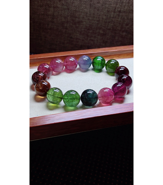 306F5 exquisite thick colored rainbow tourmaline bracelet, specification about 14mm 306F5 exquisite thick colored rainbow tourmaline bracelet, specification about 14mm