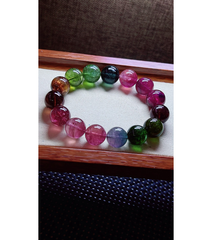 306F5 exquisite thick colored rainbow tourmaline bracelet, specification about 14mm 306F5 exquisite thick colored rainbow tourmaline bracelet, specification about 14mm