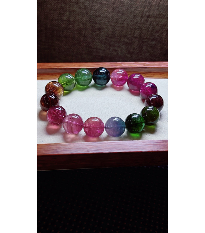 306F5 exquisite thick colored rainbow tourmaline bracelet, specification about 14mm 306F5 exquisite thick colored rainbow tourmaline bracelet, specification about 14mm