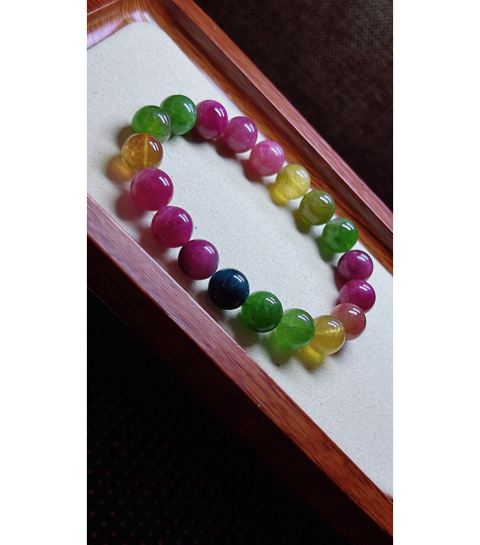 306F4 exquisite rainbow tourmaline bracelet, size about 11mm, weight 41.5g, crystal