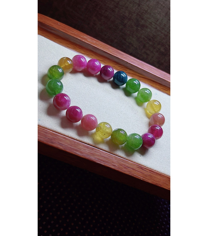 306F4 exquisite rainbow tourmaline bracelet, size about 11mm, weight 41.5g, crystal