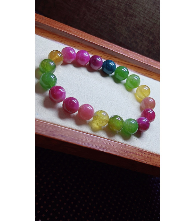 306F4 exquisite rainbow tourmaline bracelet, size about 11mm, weight 41.5g, crystal