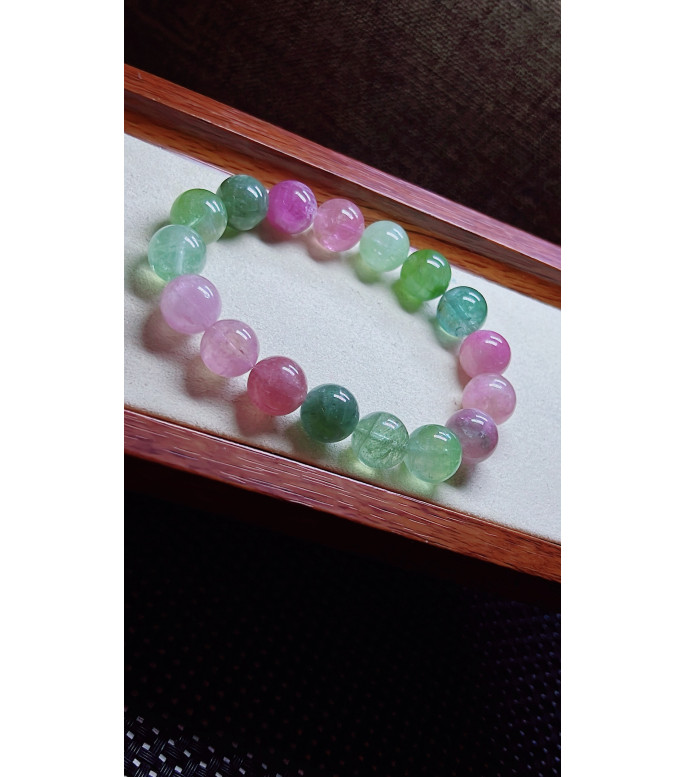 306F3 exquisite macaron tourmaline bracelet, size about 12.5mm, weight 54.9g, crystal