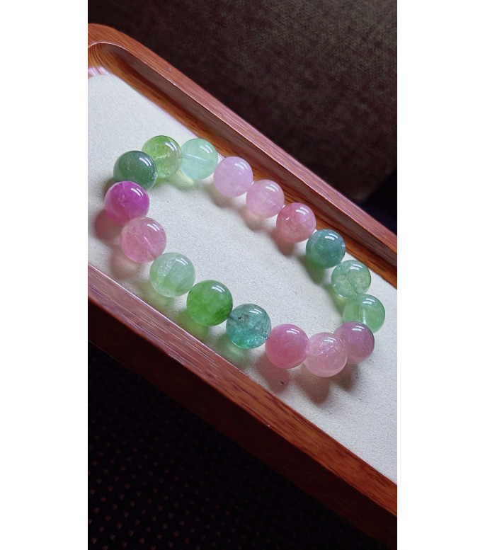 306F3 exquisite macaron tourmaline bracelet, size about 12.5mm, weight 54.9g, crystal