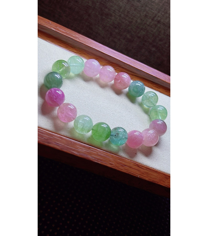 306F3 exquisite macaron tourmaline bracelet, size about 12.5mm, weight 54.9g, crystal