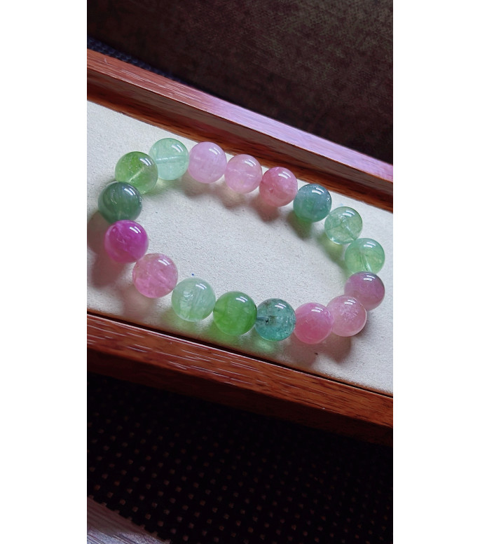 306F3 exquisite macaron tourmaline bracelet, size about 12.5mm, weight 54.9g, crystal