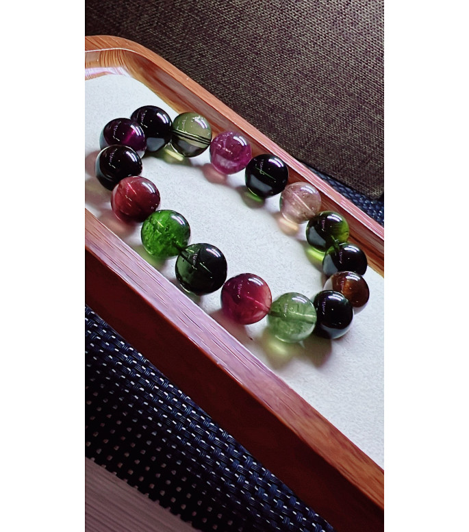 306F1 exquisite old mineral black sugar tourmaline bracelet, specification about 13mm