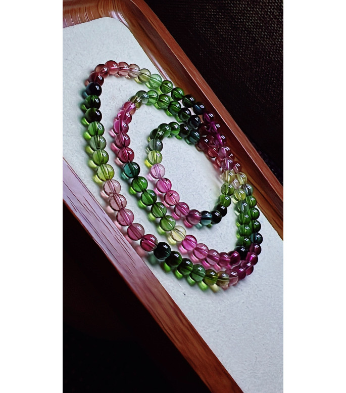 224F11 exquisite rainbow tourmaline three circle bracelet, size about 5.5mm, weight