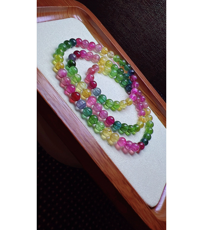 224F10 exquisite rainbow tourmaline three circle bracelet, size about 6.3mm, weight 35